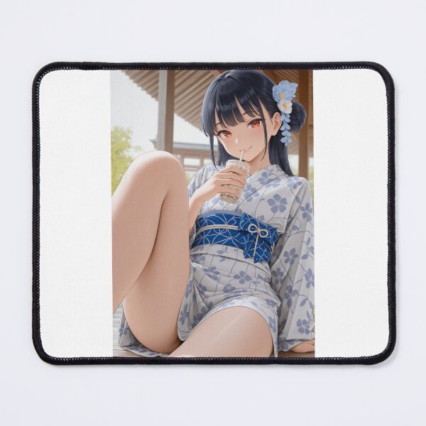 Item preview, Anime Girl in Yukata with Cold Drink and Flower Hairpin designed and sold by JapaneseArtAI.