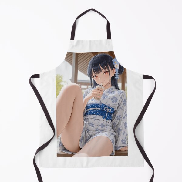 Item preview, Anime Girl in Yukata with Cold Drink and Flower Hairpin designed and sold by JapaneseArtAI.