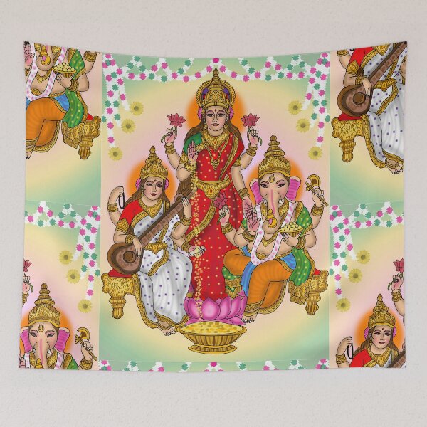 Item preview, Lakshmi Saraswati Ganesha Artwork | Divine Hindu Gods Digital Painting designed and sold by Harshit_Digital_Arts.
