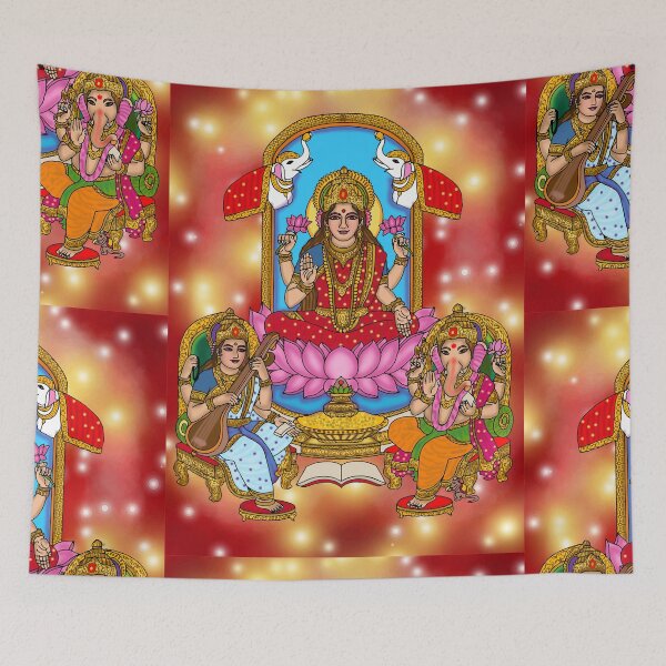 Item preview, Lakshmi Saraswati Ganesha Artwork | Divine Hindu Gods Digital Painting designed and sold by Harshit_Digital_Arts.