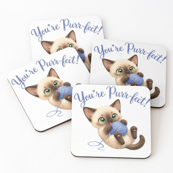 Item preview, You're Purr-fect Cute Siamese Kitten Playing with Yarn Watercolour Art designed and sold by ArtisticDesignsbyLinda.