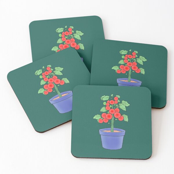 Item preview, Red Cherry Tomato Plant in Blue Flowerpot Illustration designed and sold by ubborn.