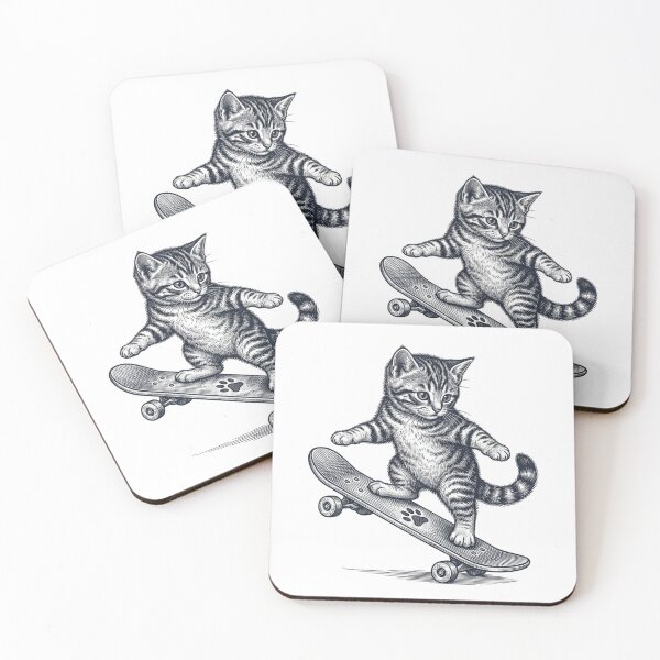 Item preview, Vintage Skater Cat Art Print Retro Tabby Kitten Skateboarding Illustration Gift designed and sold by raedattia.