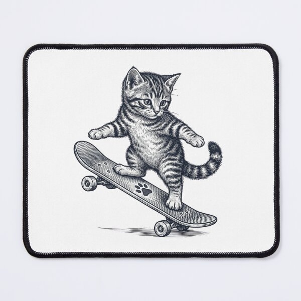 Item preview, Vintage Skater Cat Art Print Retro Tabby Kitten Skateboarding Illustration Gift designed and sold by raedattia.