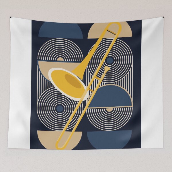 Item preview, Bauhaus Trombone Art | Minimalist Brass Instrument Print | Mid-Century Modern Jazz Print | Geometric Music Decor designed and sold by Studio pod Burom.