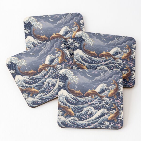Item preview, Great Wave & Golden Koi | Japanese Ocean Wall Art | Luxury Blanket & Home Decor designed and sold by AP Digi Store.