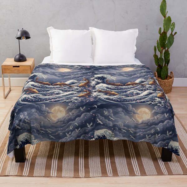Item preview, Great Wave & Golden Koi | Japanese Ocean Wall Art | Luxury Blanket & Home Decor designed and sold by AP Digi Store.