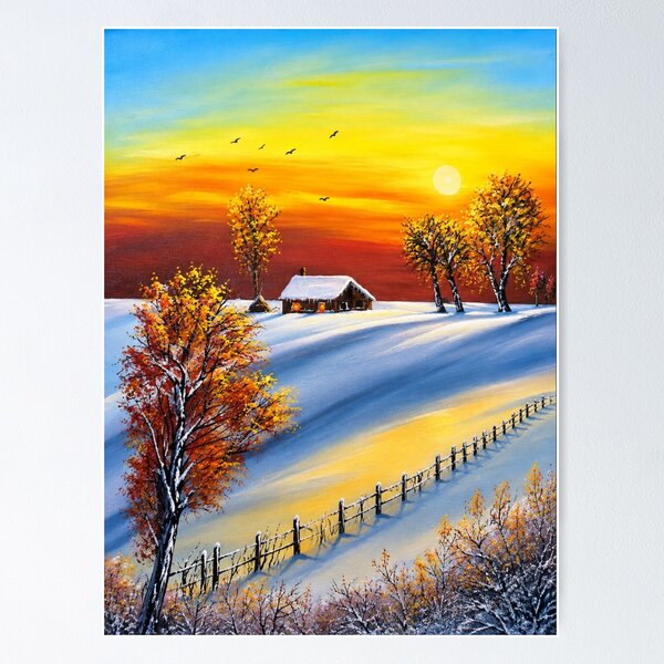 Item preview, Lucid Winter Sunrise Over a Snowy Village designed and sold by MarlinMatt.