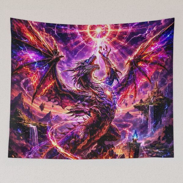 Item preview, Cosmic Storm Dragon – Purple Lightning Fantasy Dragon Design designed and sold by DrakariArt.