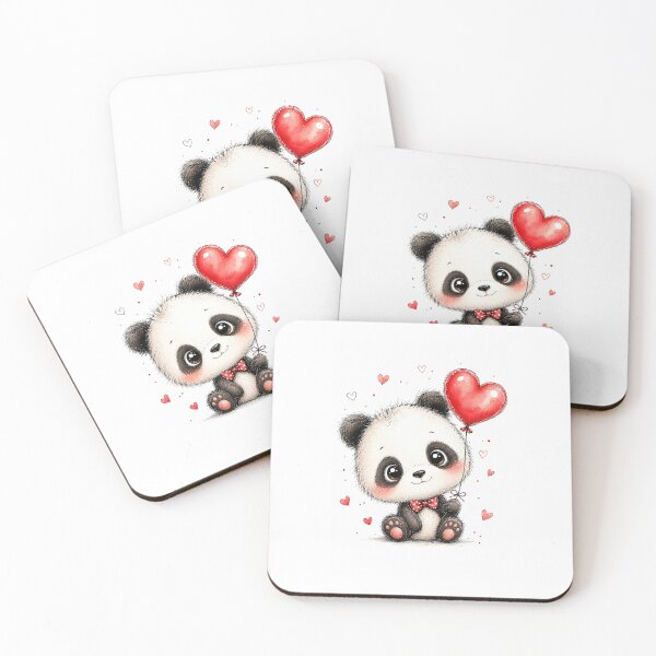 Item preview, Cute Baby Panda with Red Heart Balloon designed and sold by Cartoonproject.