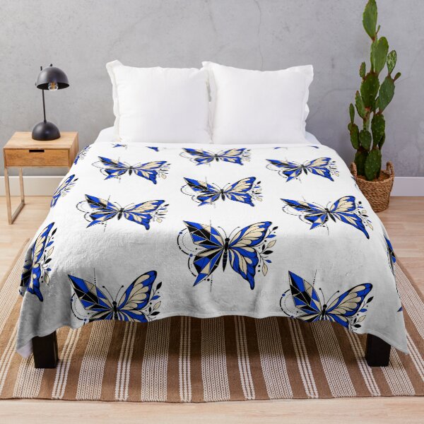 Item preview, Split Geometric Botanical Butterfly in Cobalt Blue designed and sold by The Midnight Archive.