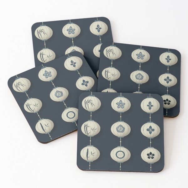 Item preview, Japanese Paper Lanterns Zen Aesthetic - Blue Indigo Seamless Pattern designed and sold by UniqueDesign751.