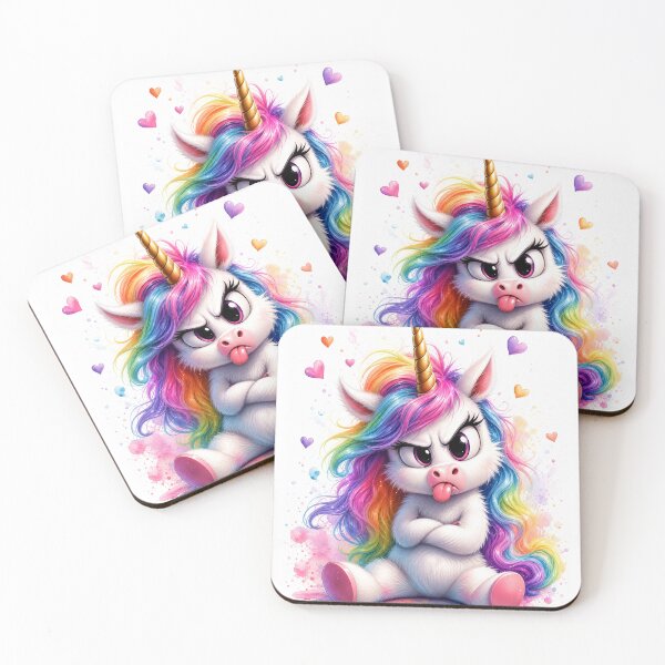 Item preview, Cute Grumpy Unicorn with Rainbow Hair designed and sold by Cartoonproject.