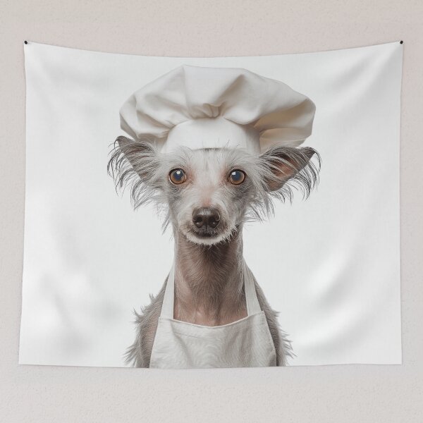 Item preview, Chinese Crested Chef Dog Funny Cooking Apron Hat Cute Pet Portrait designed and sold by LazyOwlStore.