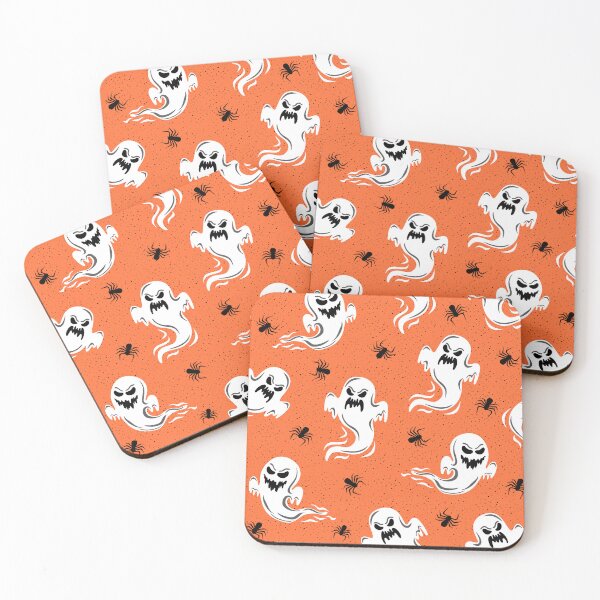 Item preview, Spooky Ghost & Spider Seamless Pattern | Cute Halloween Orange Background Design designed and sold by romyca creation_22.