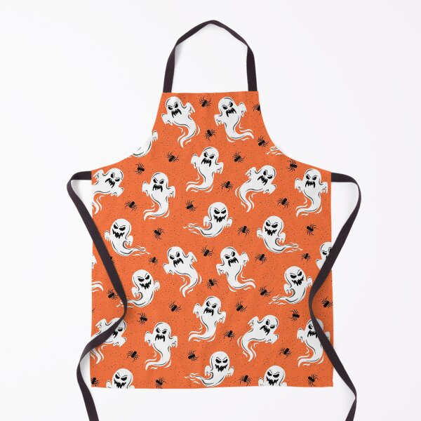 Item preview, Spooky Ghost & Spider Seamless Pattern | Cute Halloween Orange Background Design designed and sold by romyca creation_22.