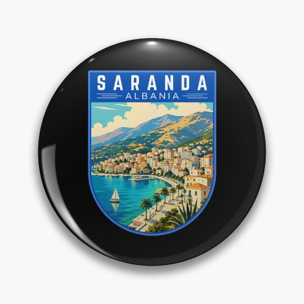Item preview, Saranda (Sarandë) in Albania, Vintage Travel Art Badge designed and sold by MaateoDesign.