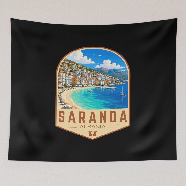 Item preview, Saranda (Sarandë) in Albania, Retro Travel Art Emblem designed and sold by MaateoDesign.