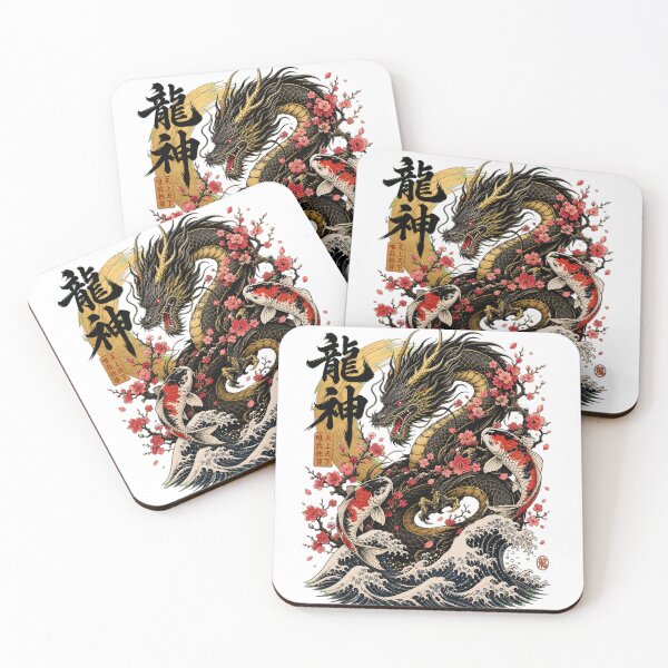 Item preview, Japanese Dragon & Koi - Sakura Waves Ukiyo-e Art designed and sold by Wear-X.