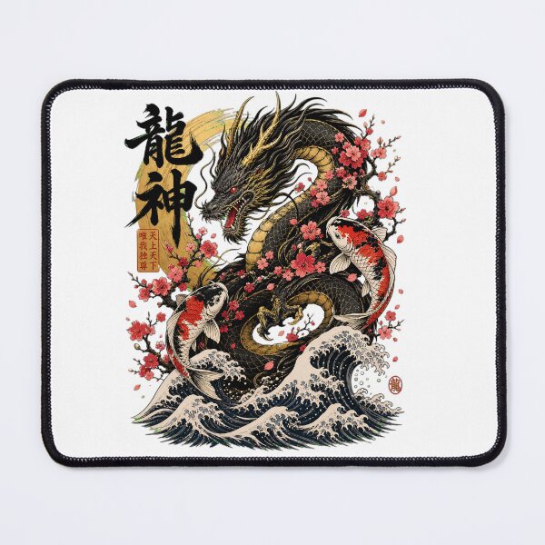 Item preview, Japanese Dragon & Koi - Sakura Waves Ukiyo-e Art designed and sold by Wear-X.