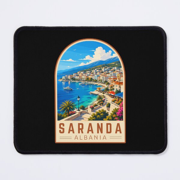 Item preview, Saranda (Sarandë) in Albania, Vintage Travel Art Emblem designed and sold by MaateoDesign.
