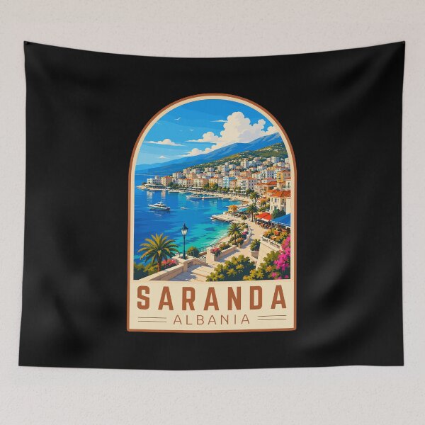 Item preview, Saranda (Sarandë) in Albania, Vintage Travel Art Emblem designed and sold by MaateoDesign.