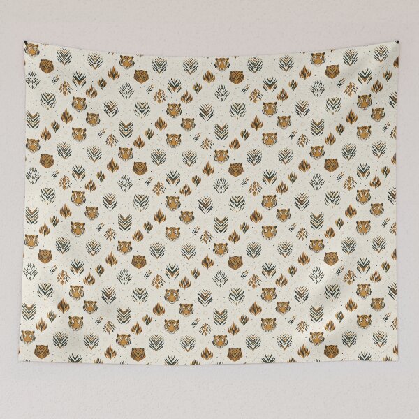 Item preview, Modern Symmetrical Tiger Pattern – Luxury Warm Linen & Amber Wallpaper designed and sold by OpenDreamArts.