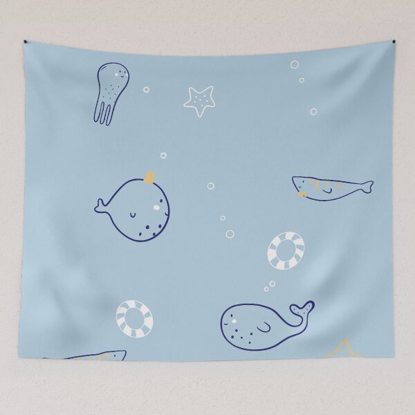 Item preview, Cute Deep Sea Ocean Pattern Minimalist Whales and Starfish designed and sold by Mypixieart.