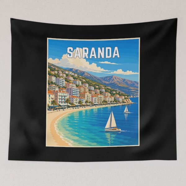 Item preview, Saranda (Sarandë) in Albania, Vintage Art Travel Landscape designed and sold by MaateoDesign.