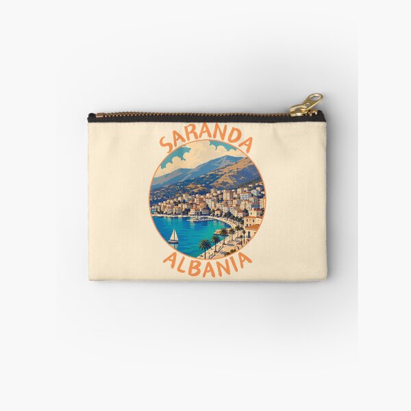 Aperçu de l'œuvre Saranda (Sarandë) en Albanie, emblème du cercle d'art de voyage rétro créée et vendue par MaateoDesign.