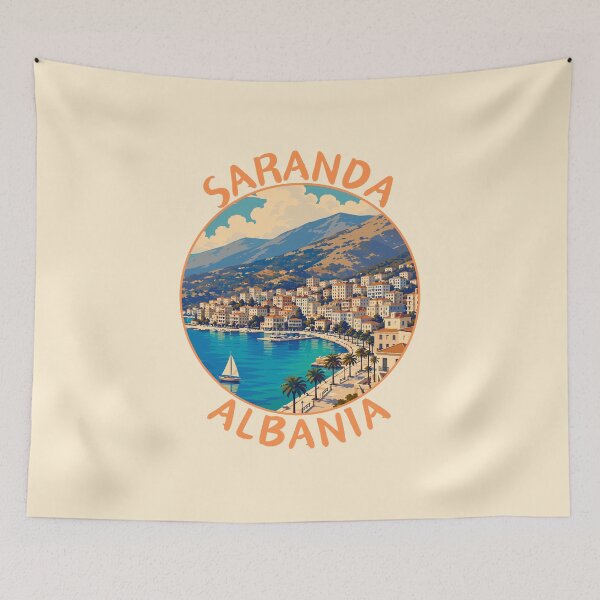 Item preview, Saranda (Sarandë) in Albania, Retro Travel Art Circle Emblem designed and sold by MaateoDesign.