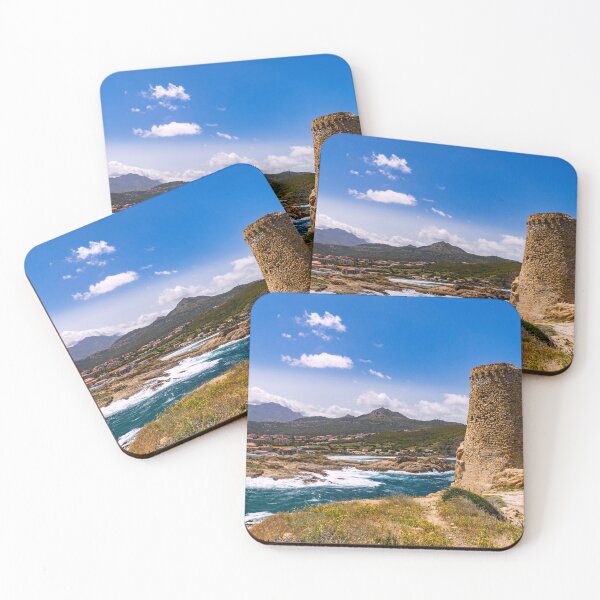 Item preview, Genoese tower in Corsica, France coastal landscape color photograph art print designed and sold by Jéanpaul  Ferro.