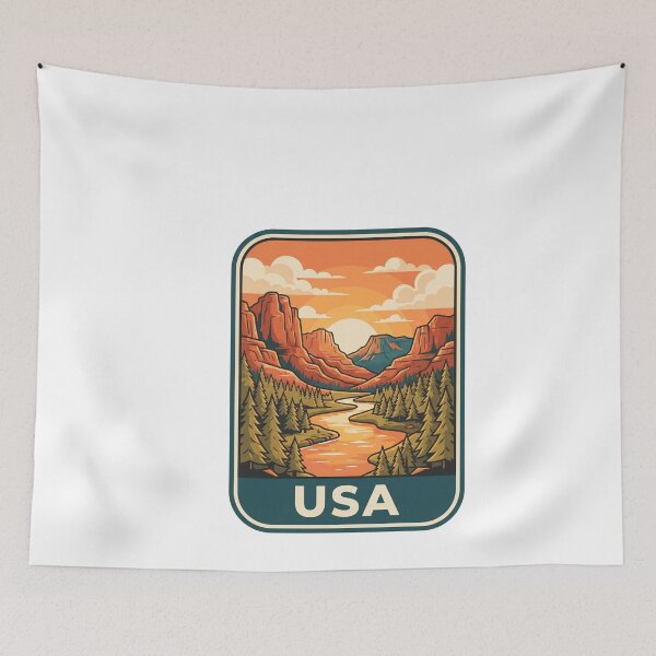 Item preview, American Wilderness Canyon River Sunset Vintage Trave designed and sold by Paper Drip.