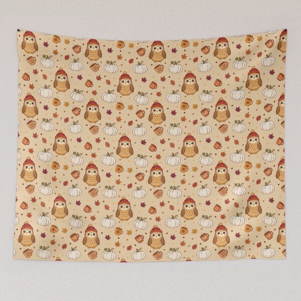 Item preview, Cute Fall Owl with White Pumpkins & Cozy Autumn Seamless Pattern designed and sold by romyca creation_22.