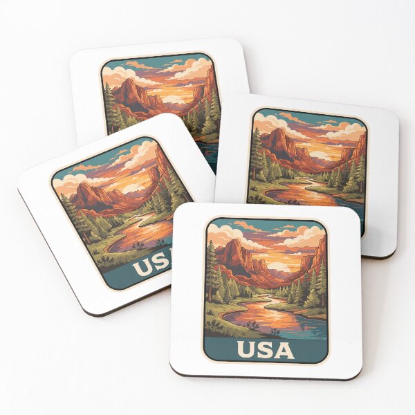 Item preview, Vintage USA National Park Canyon River Sunset Landscape Art designed and sold by Paper Drip.