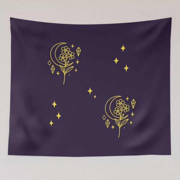 Item preview, Golden Celestial Botanicals Witchy Moon and Crystal Art designed and sold by Mypixieart.