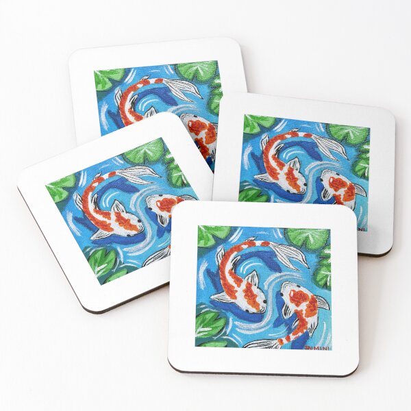 Item preview, Koi Fish Pond Acrylic Painting | Japanese Koi Art | Zen Water Garden Wall Art | Colorful Fish Illustration | Handmade Canvas Painting designed and sold by MixedMuse24.