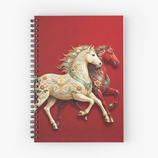 Item preview, Stylized Horses Galloping on Crimson Background in Gold Accents designed and sold by Lucia Amaris Art.