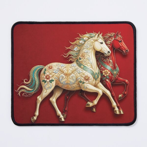 Item preview, Stylized Horses Galloping on Crimson Background in Gold Accents designed and sold by Lucia Amaris Art.