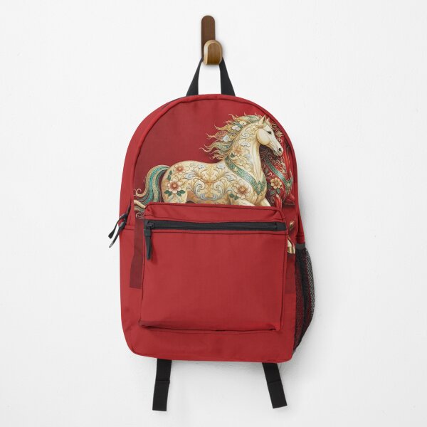 Item preview, Stylized Horses Galloping on Crimson Background in Gold Accents designed and sold by Lucia Amaris Art.