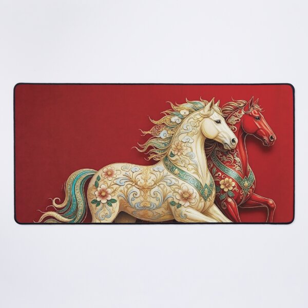 Item preview, Stylized Horses Galloping on Crimson Background in Gold Accents designed and sold by Lucia Amaris Art.