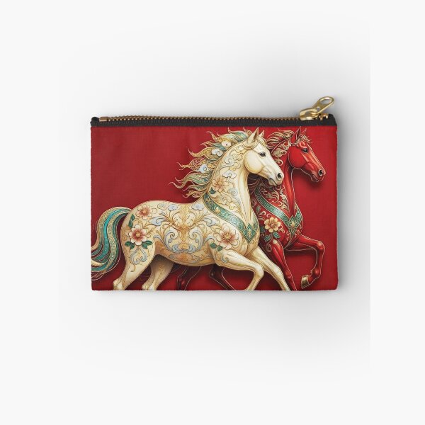 Item preview, Stylized Horses Galloping on Crimson Background in Gold Accents designed and sold by Lucia Amaris Art.