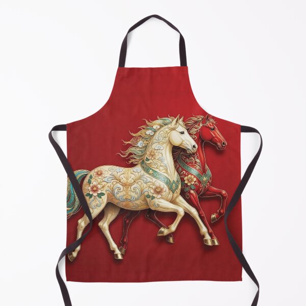 Item preview, Stylized Horses Galloping on Crimson Background in Gold Accents designed and sold by Lucia Amaris Art.