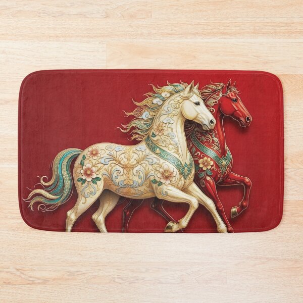 Item preview, Stylized Horses Galloping on Crimson Background in Gold Accents designed and sold by Lucia Amaris Art.