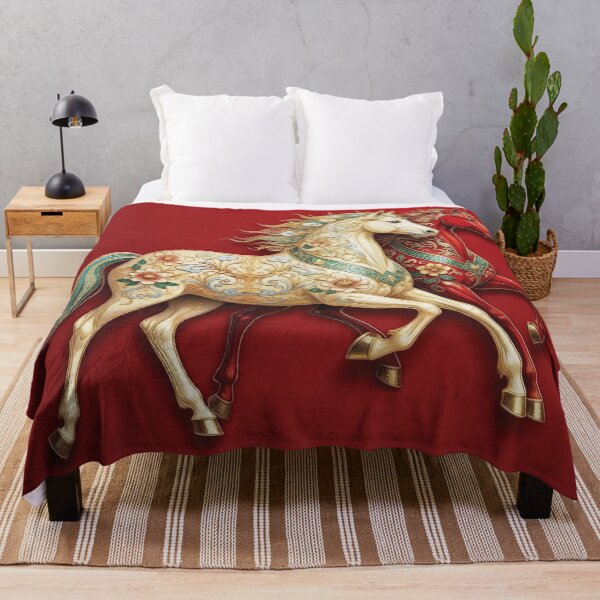 Item preview, Stylized Horses Galloping on Crimson Background in Gold Accents designed and sold by Lucia Amaris Art.