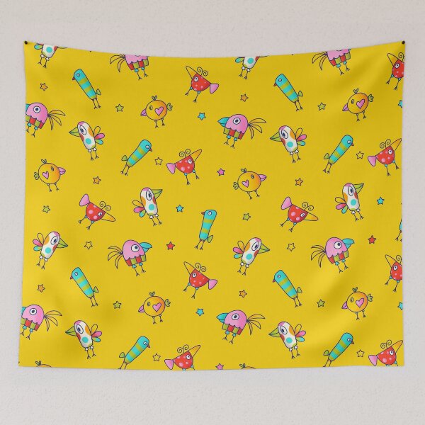 Item preview, Colorful Birds on Yellow designed and sold by MissMelsa.