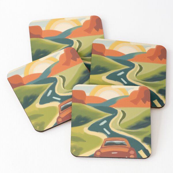 Item preview, Retro Road Trip Sunset | Scenic Desert Highway Illustration | Vintage Car Landscape Art | Travel Adventure Wall Art | Digital Painting designed and sold by MixedMuse24.