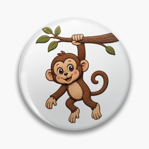 Artikelvorschau, Cute Baby Monkey Embroidery Print | Hanging Monkey Embroidery Look (Not Real Embroidery) entworfen und verkauft von LittleGinnyArt.