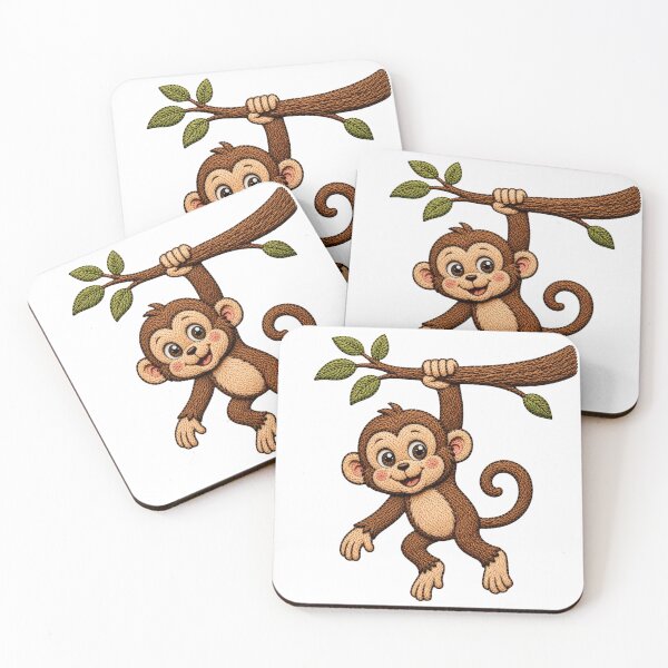 Item preview,     Cute Baby Monkey Embroidery Print | Hanging Monkey Embroidery Look (Not Real Embroidery) designed and sold by LittleGinnyArt.