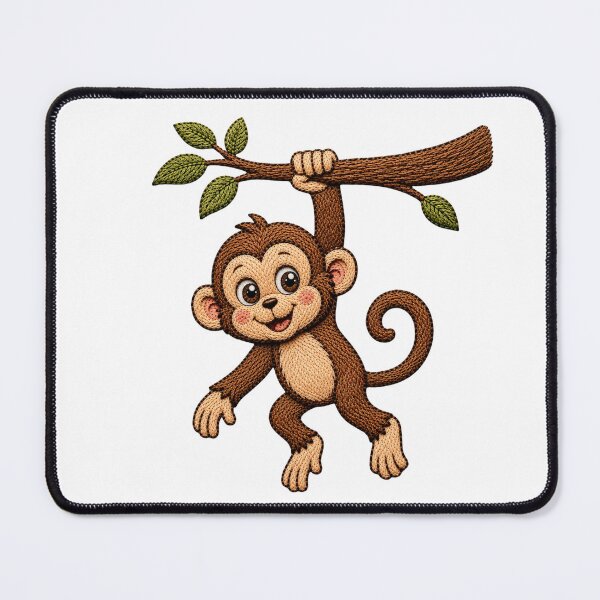 Item preview, Cute Baby Monkey Embroidery Print | Hanging Monkey Embroidery Look (Not Real Embroidery) designed and sold by LittleGinnyArt.